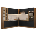 Combo completo de Cocina Esquinera 549 cm con Cristalero 17 Puertas 3 Cajones Sin Mesada Marrón/Negro Agata Madesa