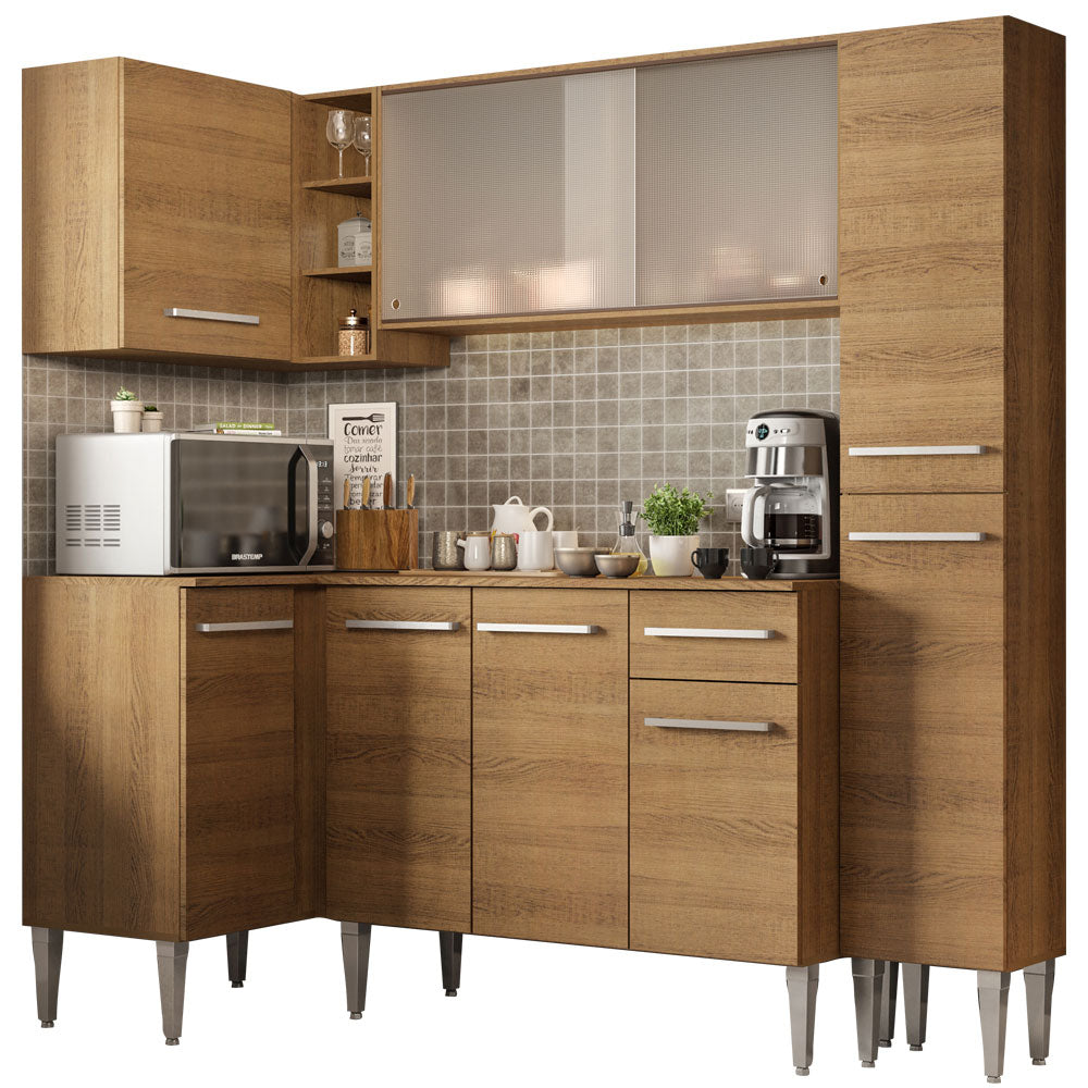 Combo completo de Cocina Esquinera 261 cm 9 Puertas 1 Cajón Marrón Emilly Madesa 02