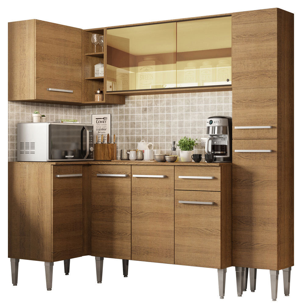 Combo completo de Cocina Esquinera 261 cm 9 Puertas 1 Cajón Marrón Emilly Madesa 03