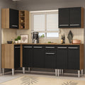 Combo completo de Cocina Esquinera 293 cm 9 Puertas 1 Cajón Marrón/Negro Emilly Madesa