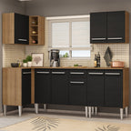 Combo completo de Cocina Esquinera 293 cm 9 Puertas 1 Cajón Marrón/Negro Emilly Madesa