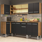 Combo completo de Cocina Esquinera 293 cm 11 Puertas 1 Cajón Marrón/Negro Emilly Madesa 04