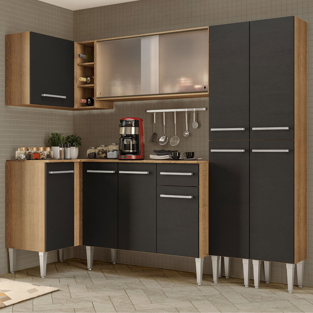 Combo completo de Cocina Esquinera Madesa Emilly 293cm Marrón/Negro 05