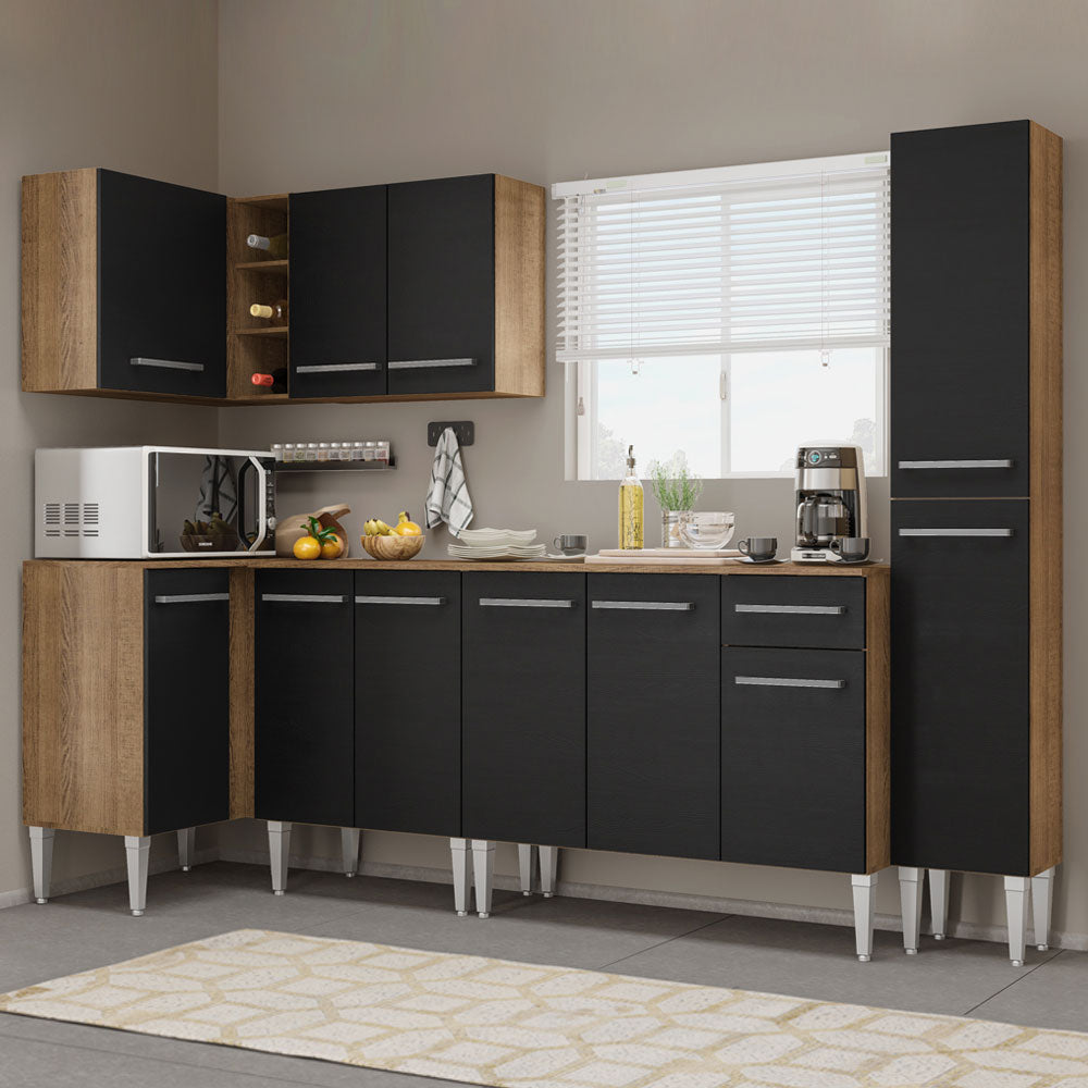 Combo completo de Cocina Esquinera Madesa Emilly 325cm Marrón/Negro 02