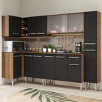 Combo completo de Cocina Esquinera 325 cm 13 Puertas 1 Cajón Marrón/Negro Emilly Madesa 03
