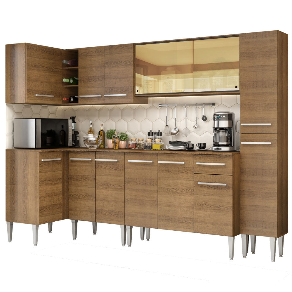 Combo completo de Cocina Esquinera 325 cm 13 Puertas 1 Cajón Marrón Emilly Madesa 04