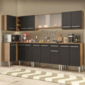 Combo completo de Cocina Esquinera 357 cm 15 Puertas 1 Cajón Marrón/Negro Emilly Madesa 02