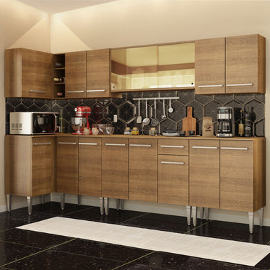 Combo completo de Cocina Esquinera 357 cm 15 Puertas 1 Cajón Marrón Emilly Madesa