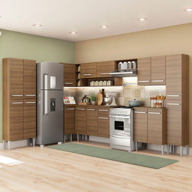 Combo completo de Cocina Esquinera 513 cm 17 Puertas 1 Cajón Marrón Emilly Madesa