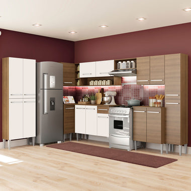 Combo completo de Cocina Esquinera 513 cm 17 Puertas 1 Cajón Blanco/Marrón Emilly Madesa