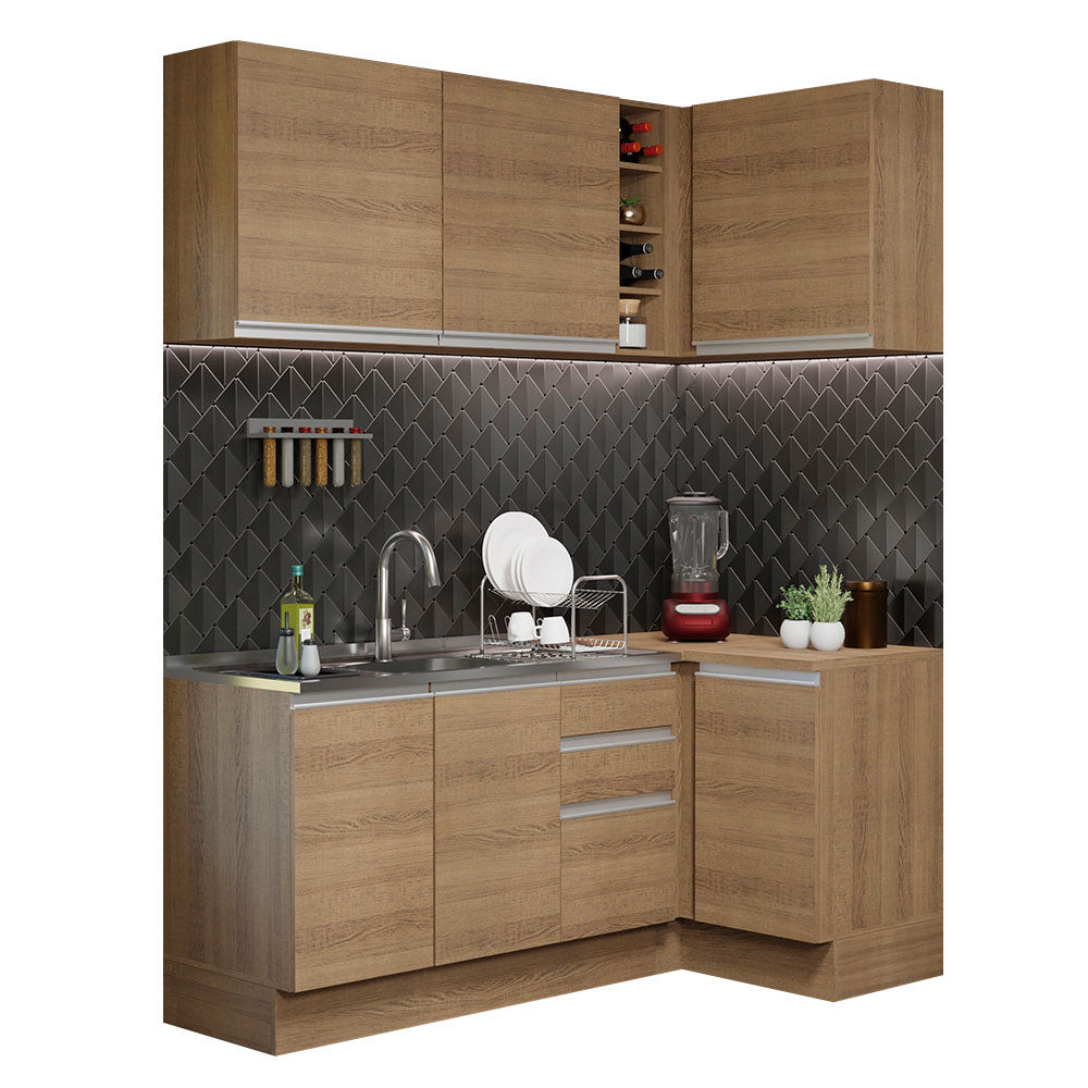 Combo completo de Cocina Esquinera 269cm Marrón Glamy Madesa 01
