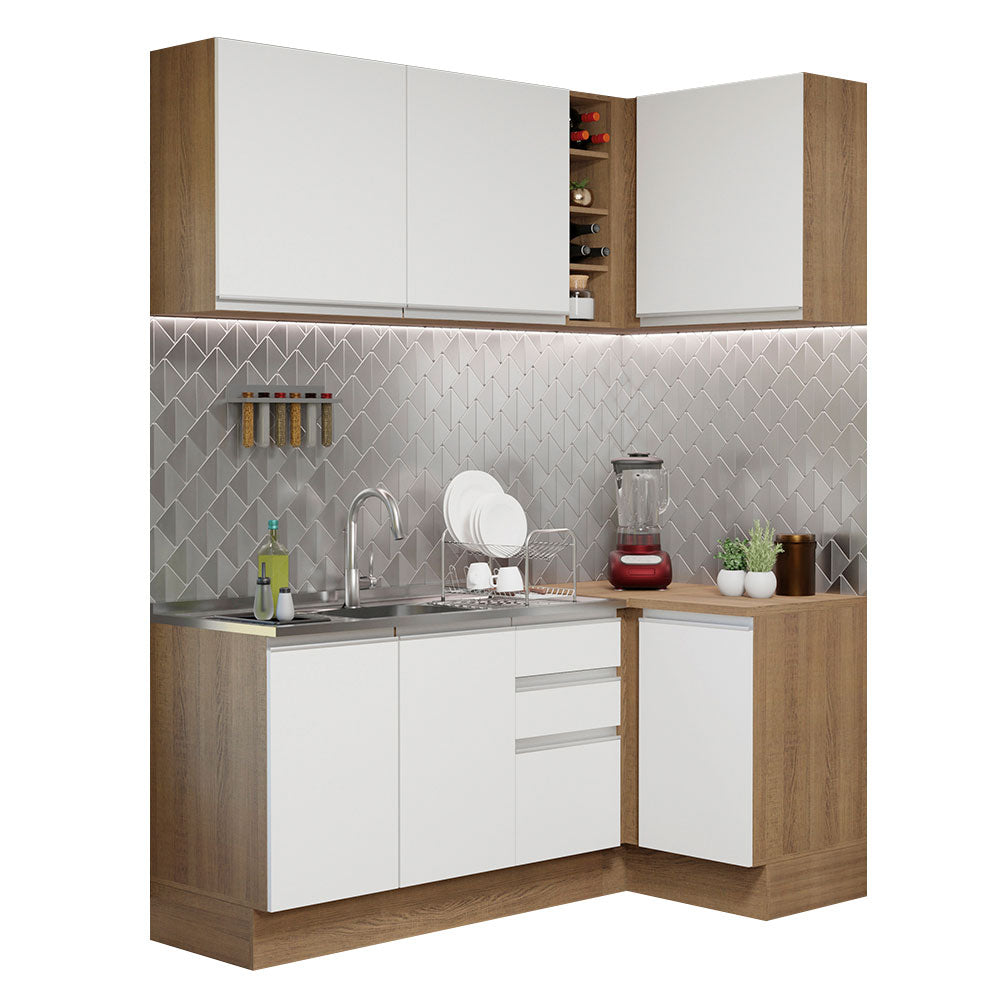 Combo completo de Cocina Esquinera 269 cm 6 Puertas 3 Cajones Sin Mesada Marrón/Blanco Glamy Madesa