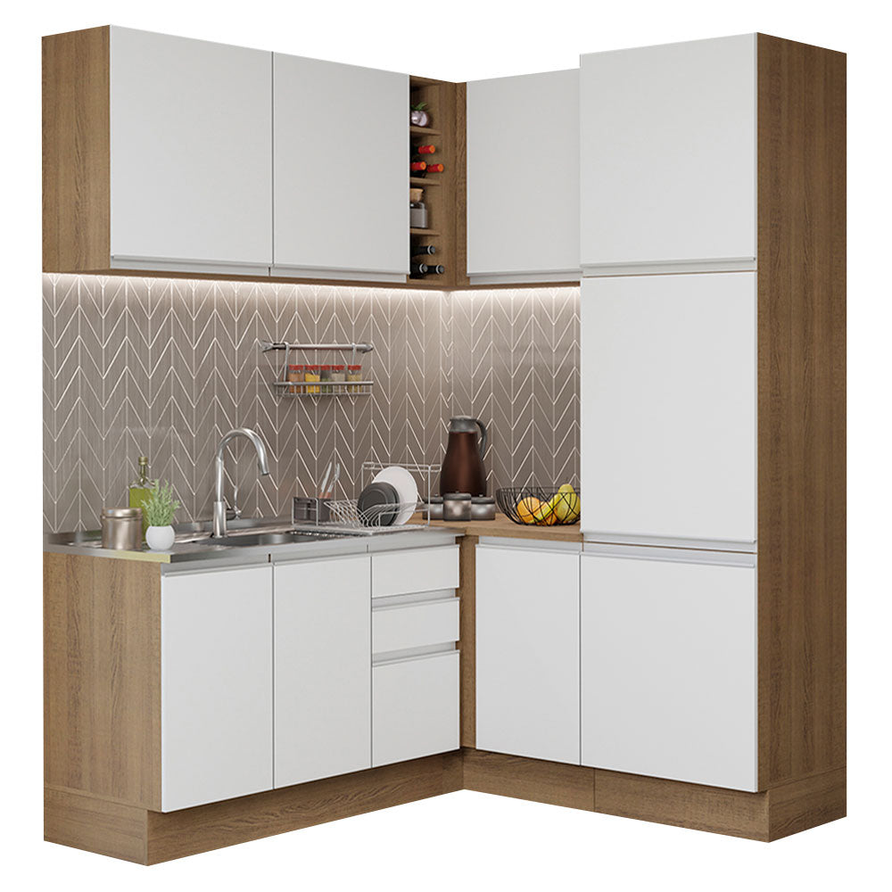 Combo completo de Cocina Esquinera 329cm Marrón/Blanco Glamy Madesa 01