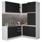 Combo completo de Cocina Esquinera 329 cm 9 Puertas 3 Cajones Sin Mesada Blanco/Negro Glamy Madesa