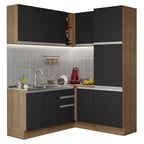Combo completo de Cocina Esquinera 329 cm 9 Puertas 3 Cajones Sin Mesada Marrón/Negro Glamy Madesa