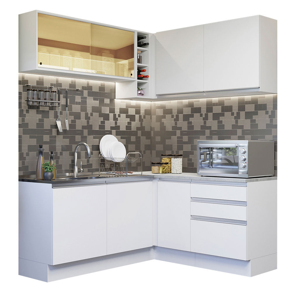 Combo completo de Cocina Esquinera 329cm Glamy Madesa 02 Blanco