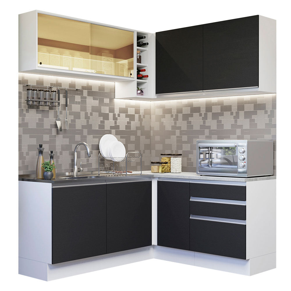 Combo completo de Cocina Esquinera 329cm Glamy Madesa 02 Blanco/Negro
