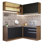Combo completo de Cocina Esquinera 329 cm 7 Puertas 3 Cajones Sin Mesada Marrón/Negro Glamy Madesa