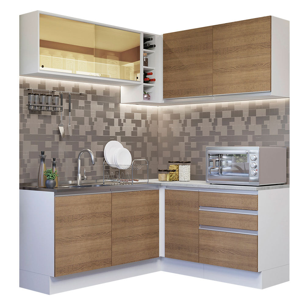 Combo completo de Cocina Esquinera 329cm Glamy Madesa 02 Blanco/Marrón