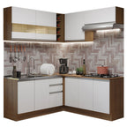 Combo completo de Cocina Esquinera 349 cm 9 Puertas 3 Cajones Sin Mesada Marrón/Blanco Glamy Madesa