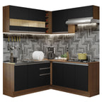 Combo completo de Cocina Esquinera 349 cm 9 Puertas 3 Cajones Sin Mesada Marrón/Negro Glamy Madesa