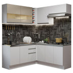 Combo completo de Cocina Esquinera 349 cm 9 Puertas 3 Cajones Sin Mesada Blanco/Crema Glamy Madesa