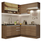 Combo completo de Cocina Esquinera 349 cm 9 Puertas 3 Cajones Sin Mesada Marrón Glamy Madesa