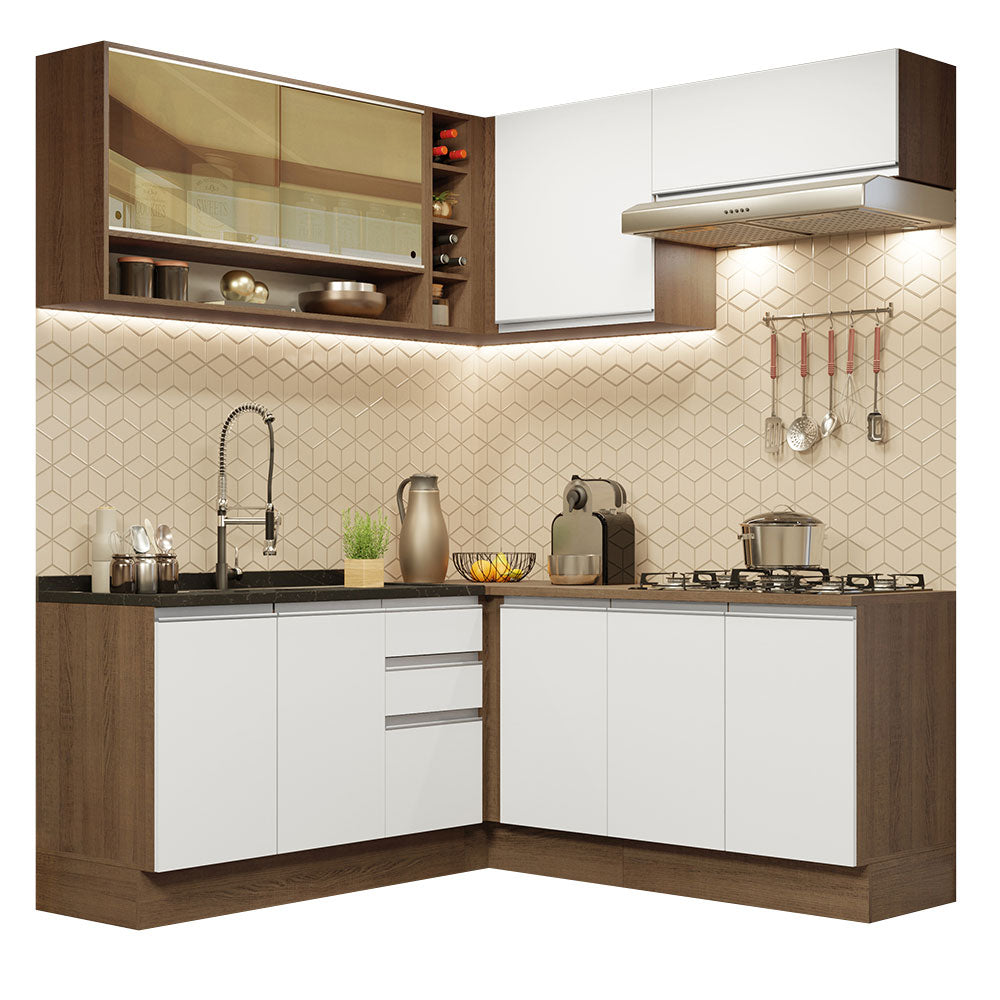 Combo completo de Cocina Esquinera 349cm Marrón/Blanco Glamy Madesa 02