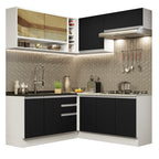 Combo completo de Cocina Esquinera 349 cm 9 Puertas 3 Cajones Sin Mesada Blanco/Negro Glamy Madesa