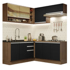 Combo completo de Cocina Esquinera 349 cm 9 Puertas 3 Cajones Sin Mesada Marrón/Negro Glamy Madesa