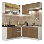 Combo completo de Cocina Esquinera 349 cm 9 Puertas 3 Cajones Sin Mesada Blanco/Marrón Glamy Madesa 02