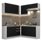 Combo completo de Cocina Esquinera 349 cm 9 Puertas 3 Cajones Sin Mesada Blanco/Negro Glamy Madesa