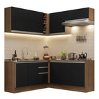 Combo completo de Cocina Esquinera 349 cm 9 Puertas 3 Cajones Sin Mesada Marrón/Negro Glamy Madesa 03