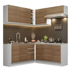 Combo completo de Cocina Esquinera 349 cm 9 Puertas 3 Cajones Sin Mesada Blanco/Marrón Glamy Madesa