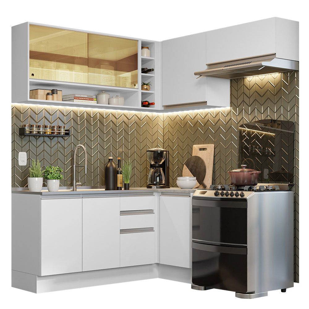 Combo completo de Cocina Esquinera 349 cm 7 Puertas 3 Cajones Sin Mesada Blanco Glamy Madesa