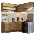 Combo completo de Cocina Esquinera 349 cm 7 Puertas 3 Cajones Sin Mesada Marrón Glamy Madesa