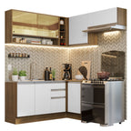 Combo completo de Cocina Esquinera 349 cm 7 Puertas 3 Cajones Sin Mesada Marrón/Blanco Glamy Madesa 06