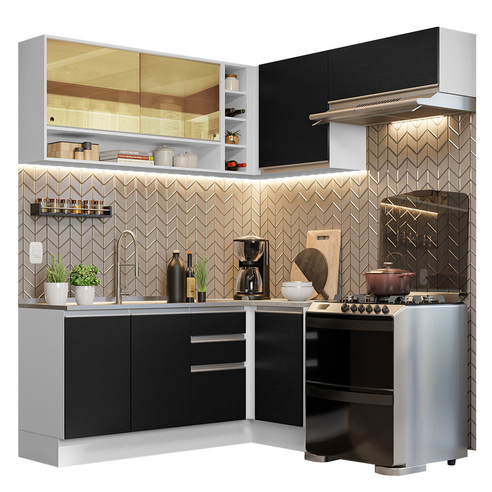 Combo completo de Cocina Esquinera 349cm Blanco/Negro Glamy Madesa 06