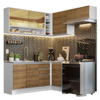 Combo completo de Cocina Esquinera 349 cm 7 Puertas 3 Cajones Sin Mesada Blanco/Marrón Glamy Madesa