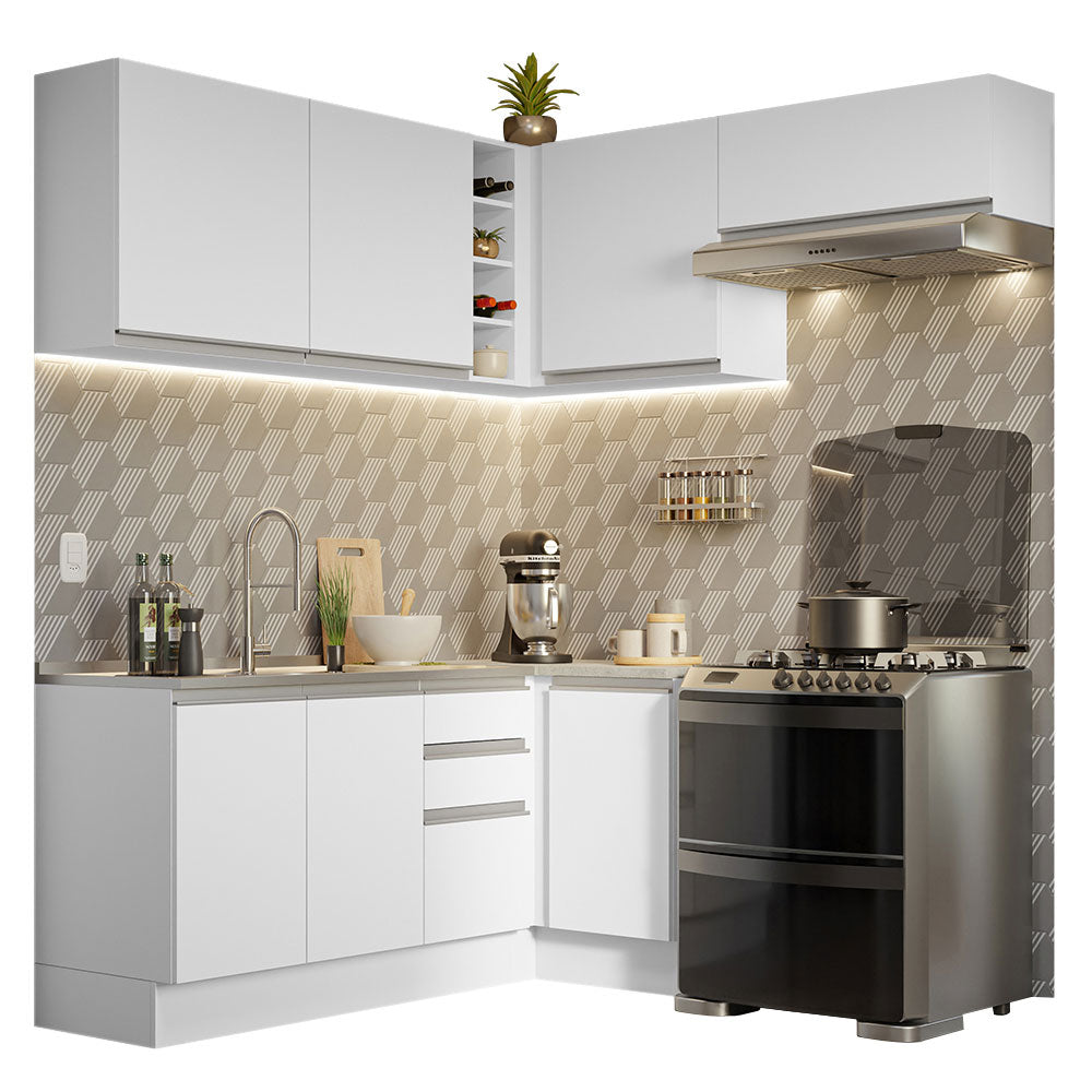 Combo completo de Cocina Esquinera 349cm Blanco Glamy Madesa