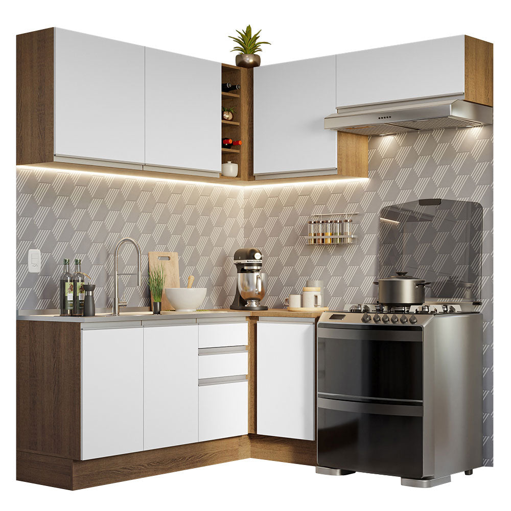Combo completo de Cocina Esquinera 349cm Marrón/Blanco Glamy Madesa 07
