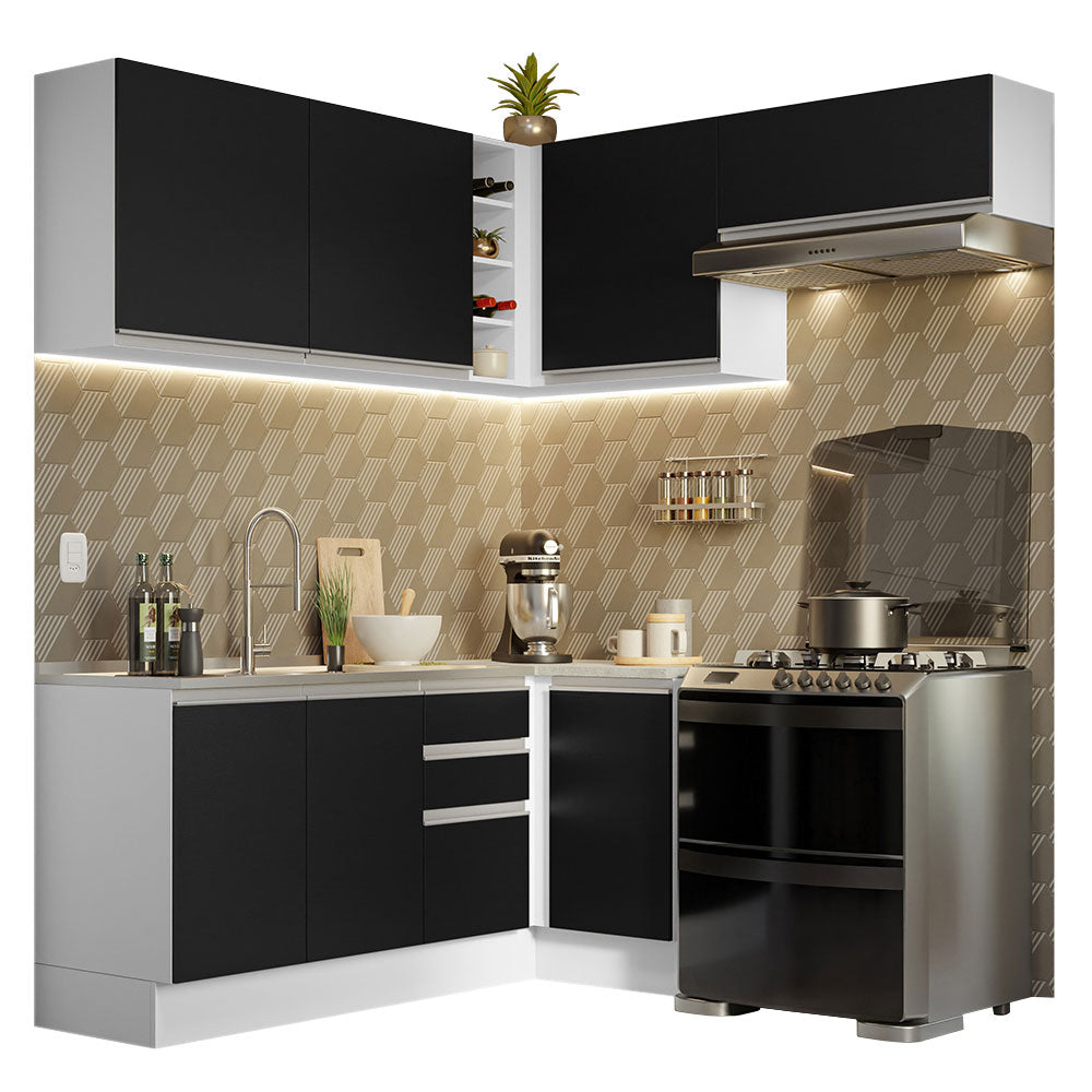 Combo completo de Cocina Esquinera 349cm Blanco/Negro Glamy Madesa 07