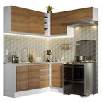 Combo completo de Cocina Esquinera 349 cm 7 Puertas 3 Cajones Sin Mesada Blanco/Marrón Glamy Madesa