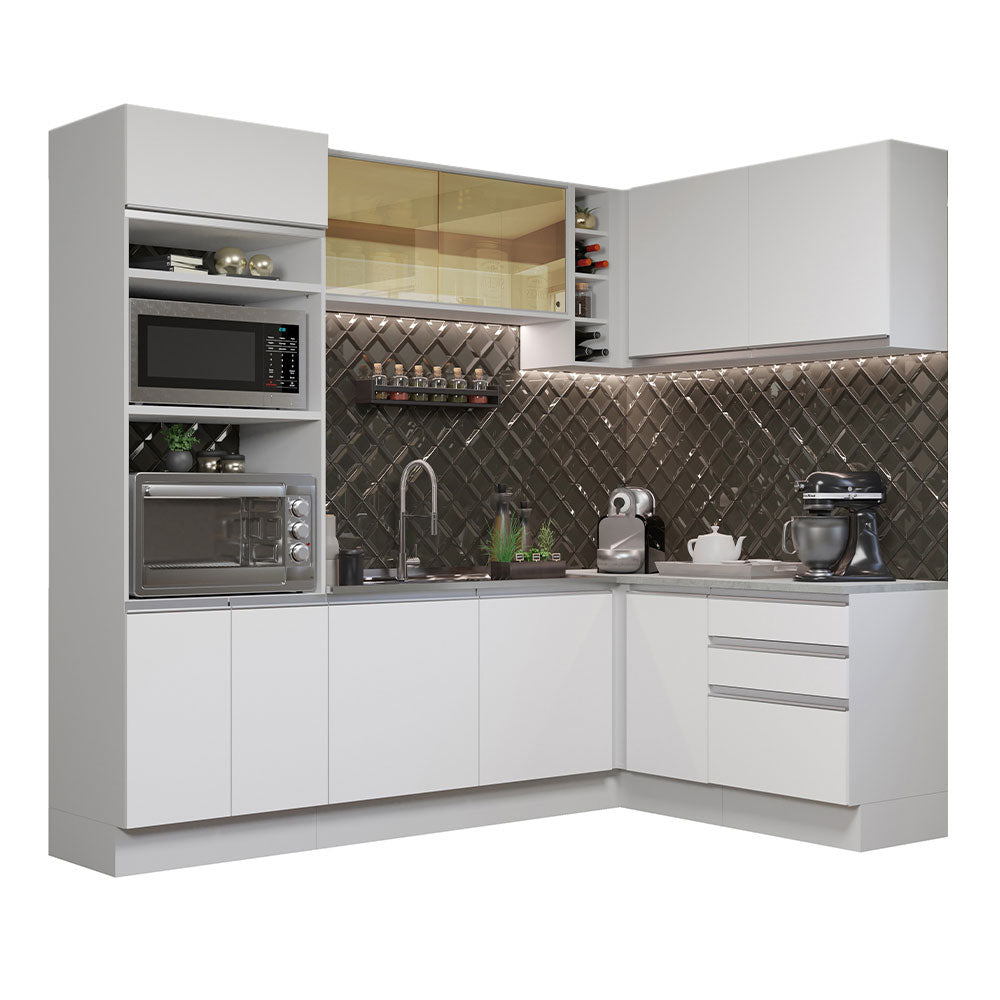 Combo completo de Cocina Esquinera 399 cm 10 Puertas 3 Cajones Sin Mesada Blanco Glamy Madesa