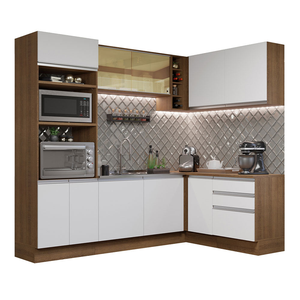 Combo completo de Cocina Esquinera 399cm Glamy Madesa 02 Marrón/Blanco