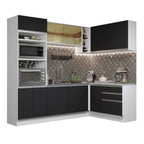 Combo completo de Cocina Esquinera 399 cm 10 Puertas 3 Cajones Sin Mesada Blanco/Negro Glamy Madesa