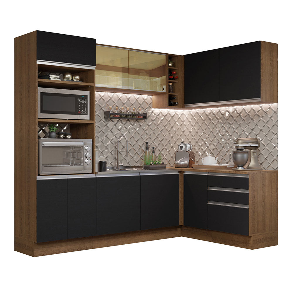 Combo completo de Cocina Esquinero 399cm Marrón Negro Glamy Madesa 02