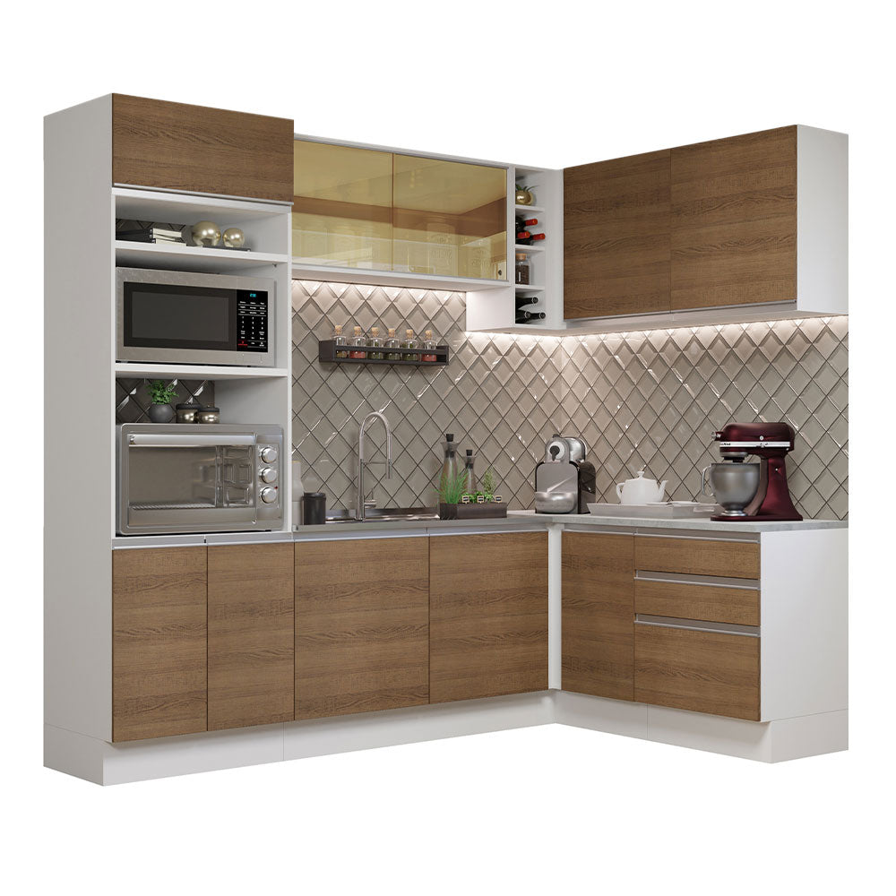 Combo completo de Cocina Esquinera 399cm Glamy Madesa 02 Marrón/Blanco