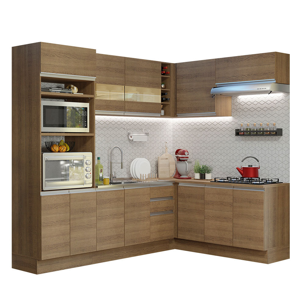 Combo completo de Cocina Esquinera 419cm Marrón Glamy Madesa 01