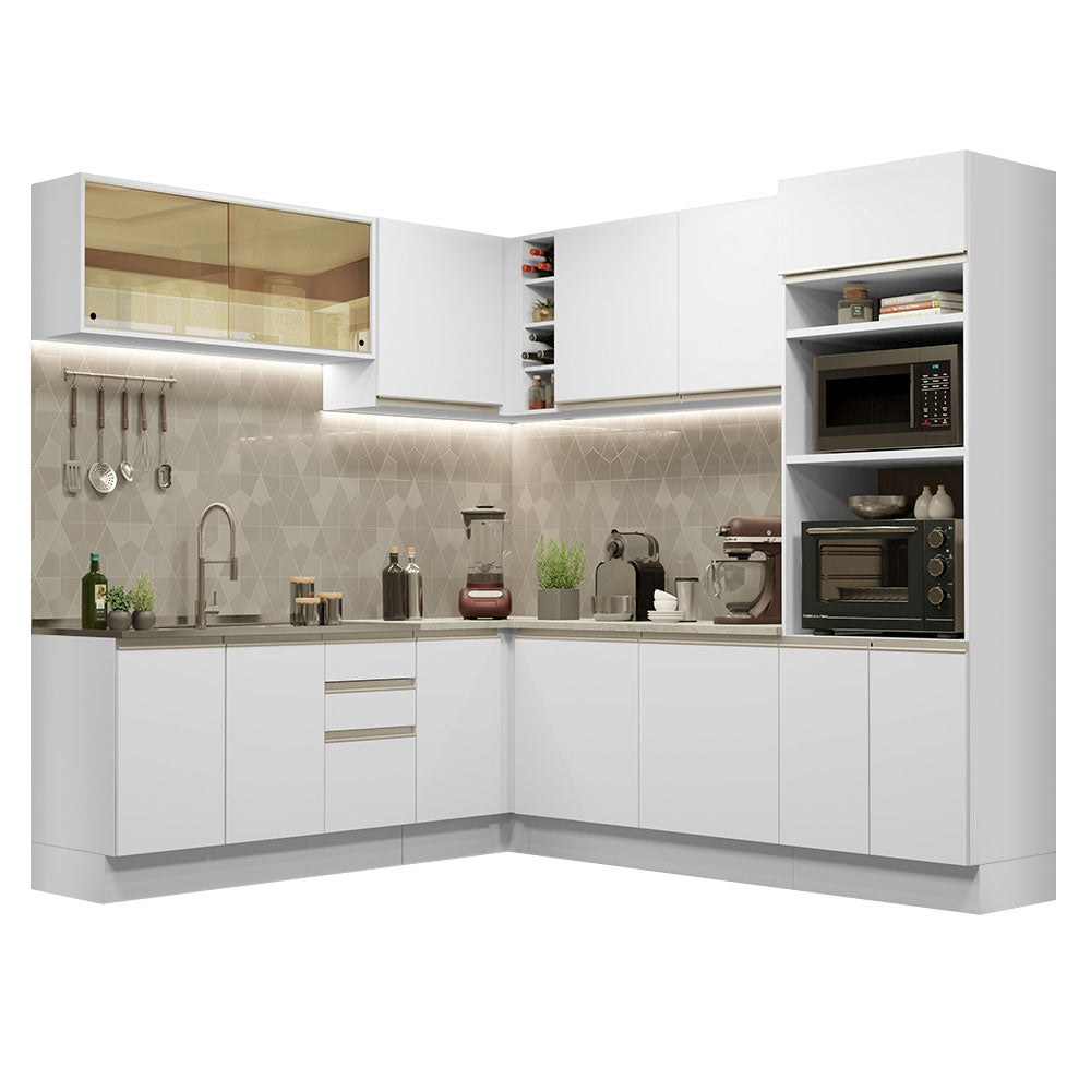 Combo completo de Cocina Esquinera 459 cm 13 Puertas 3 Cajones Sin Mesada Blanco Glamy Madesa